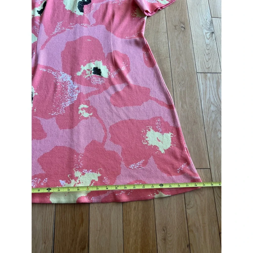 NEW Ming Wang Floral Jacquard Knit A Line Short Sleeve Dress Peach Coral Size L